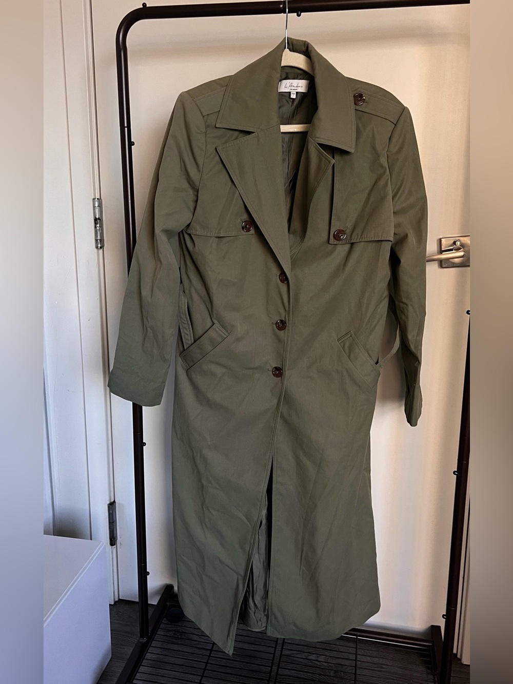 L'Academie Olive Green Long Trench Coat